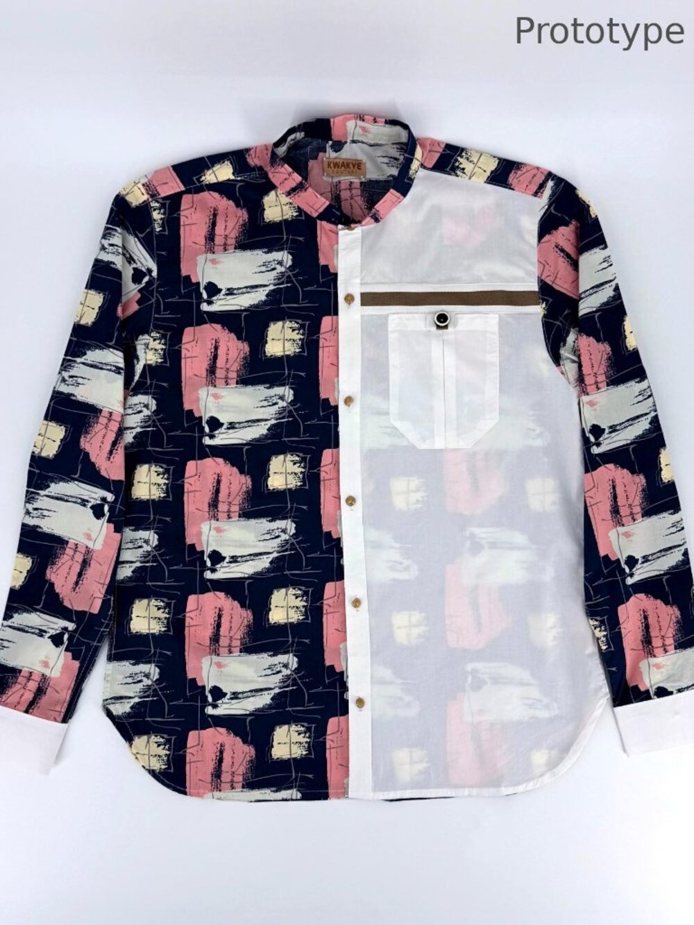 Kwakye Couture Abstract Colorblock Button Shirt Men L Designer